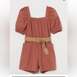 H&M BELTED ROMPER SIZE XS RUST BROWN cotton excellent condition
